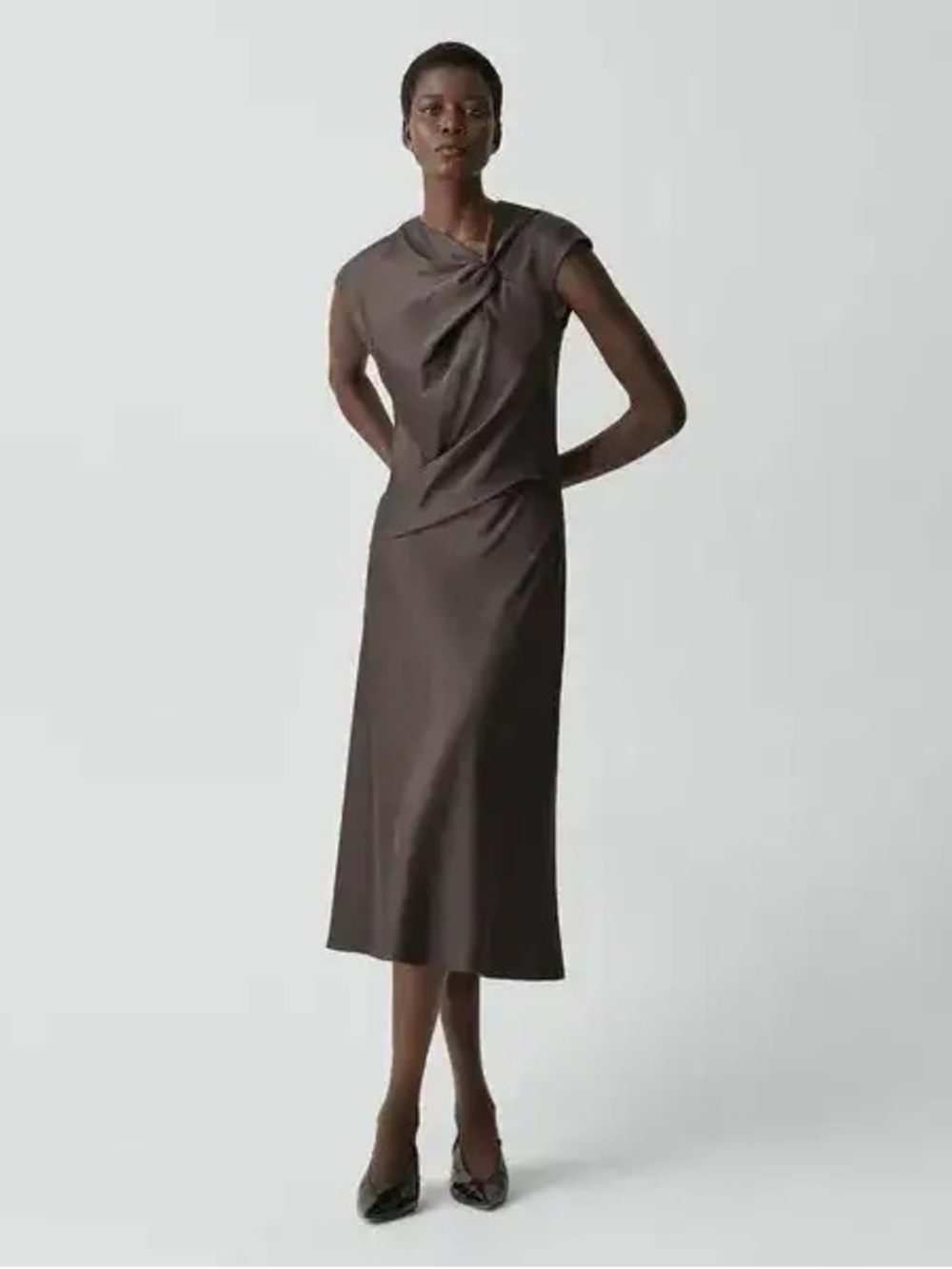 Theory STUNNING Twist Bodice Dress in Satin graphite Sz 2